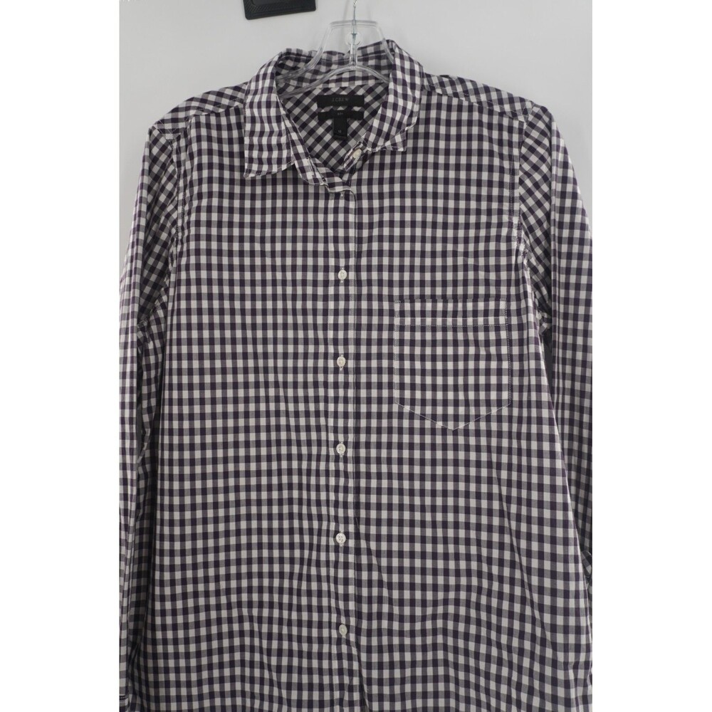 J.Crew "Boy" Fit Button-Down Preppy Shirt in Black & White Crinkle Gingham Sz 12